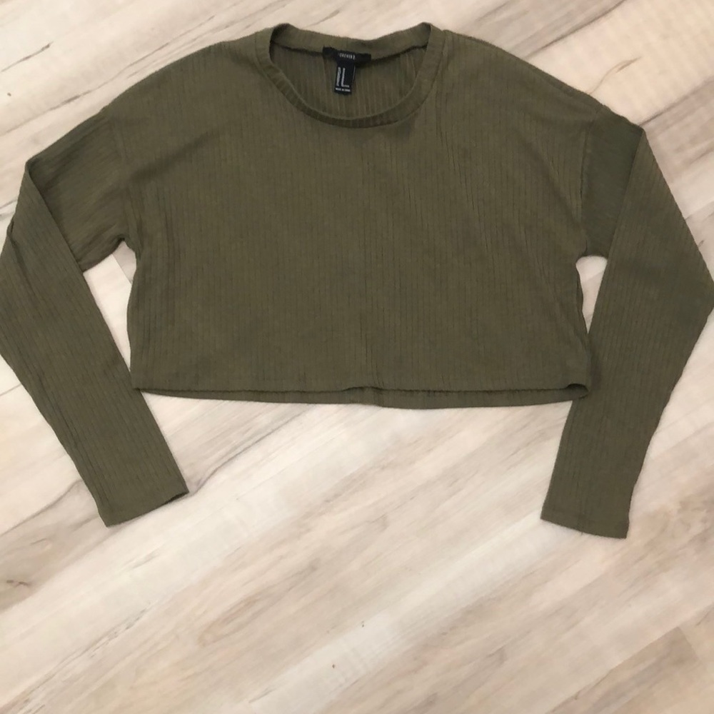 Olive Green Ribbed Crop Top